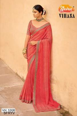 Pink Embroidery Border Saree Catalogue Vihana Of Brand STAVAN