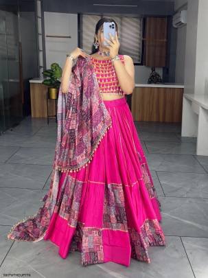 Pink Ethnic Women Cotton Lehenga Sets  Navratri Collection 8007WTHDUPTTA