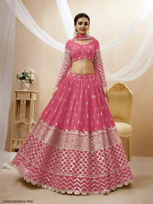 Pink Georgette Sequence Zari Embroidered Work Lehenga Expression Vol 1 by Zeel Clothing 