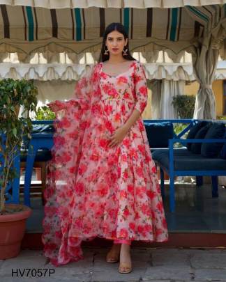 Pink Georgette Silk With Digital PrintT Gown HV7057