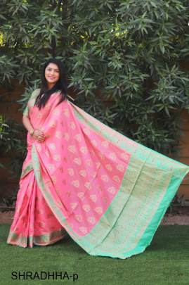 Pink Heavy Litchi Silk With Gold Zari SHRADHHA