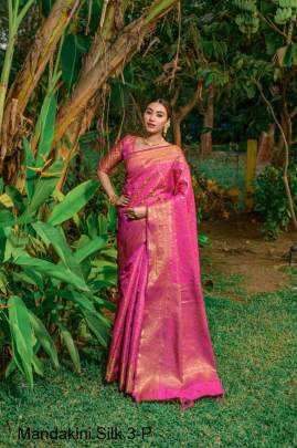 Pink Heavy Litchi Silk With Gold Zari Mandakini Silk 3