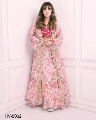 Pink Lahenga Soft Glory Silk With Digital Print Saree HV-8032 