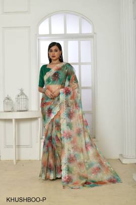 Pink Lehriya Printed Organja Khushboo Saree Catalog