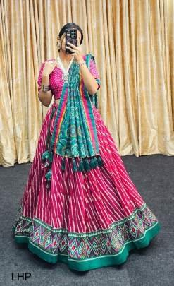 Pink Light Leheriya  Print Tussar Silk Lehenga Choli