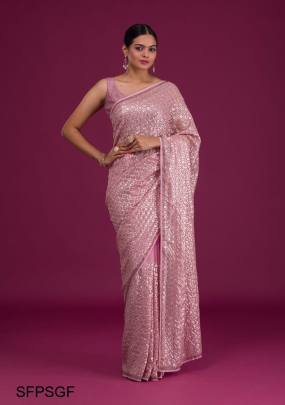 Pink Soft Georgette Fabric Along With Designer 3mm Sequence Work