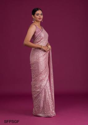 Pink Soft Georgette Fabric Along With Designer 3mm Sequence Work