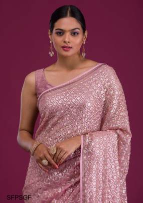 Pink Soft Georgette Fabric Along With Designer 3mm Sequence Work