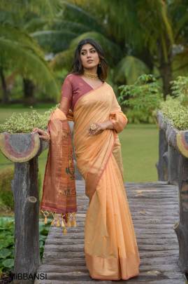 Pista Premium chanderi silk saree with unique meena weaves fancy pallu 