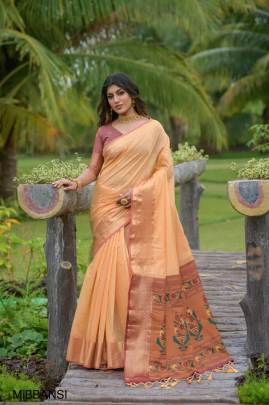 Pista Premium chanderi silk saree with unique meena weaves fancy pallu