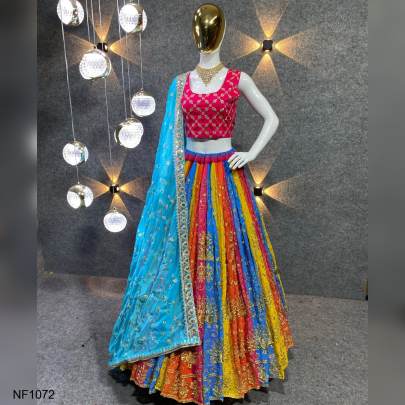 Prachi Solanki Multi Colour Digital Print Embroidered Attractive Party Wear Silk Lehenga choli NF1072