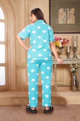 Emerald Heart Night Suit Leef Green By Surati Fabric