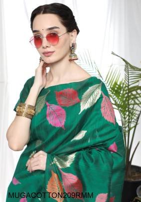 Premium Soft Temple Weaving Ikkat Border Saree in Rama