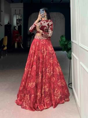 Premium Tasar silk lehenga in stunning hues, highlighted with sequins & thread work blouse  made for celebrations that shine 