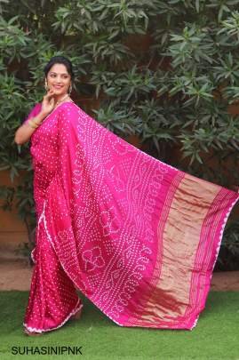 Pure Bandhej with Lagdi Patta Zari Weving Rich Pallu Saree in Pink