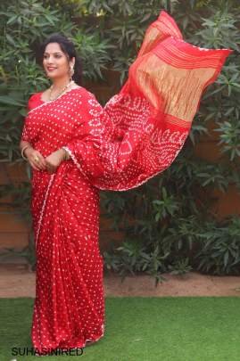 Pure Bandhej with Lagdi Patta Zari Weving Rich Pallu Saree in Red