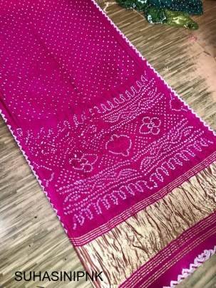 Pure Bandhej with Lagdi Patta Zari Weving Rich Pallu Saree in Pink