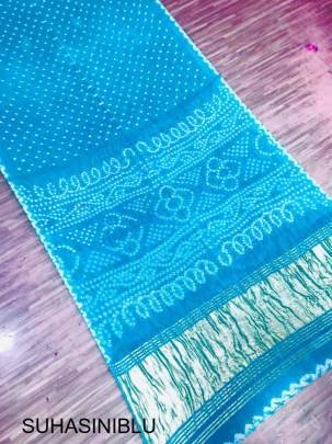 Pure Bandhej with Lagdi Patta Zari Weving Rich Pallu Saree in Blue