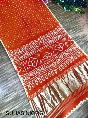 Pure Bandhej with Lagdi Patta Zari Weving Rich Pallu Saree in Orange