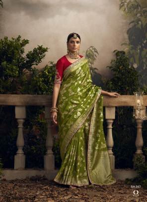 Pure Dola Silk Saree with Fancy Fabric and Embroidery Work Border in Mehendi