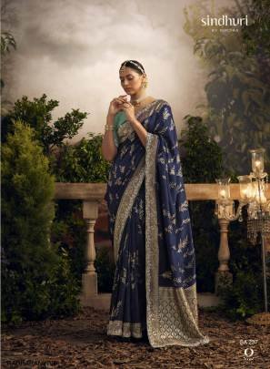Pure Dola Silk Saree with Fancy Fabric and Embroidery Work Border in Navy Blue