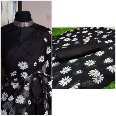   pure soft georgette  Black Colour saree