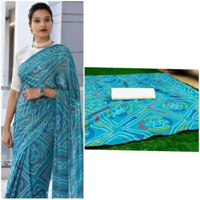 pure soft georgette saree light sky color with beautiful heavy print saree