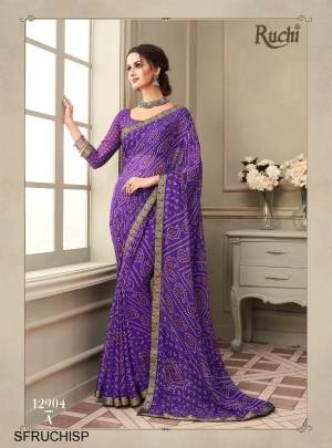 purple Bandhani Chiffon Saree Catalog By Ruchi