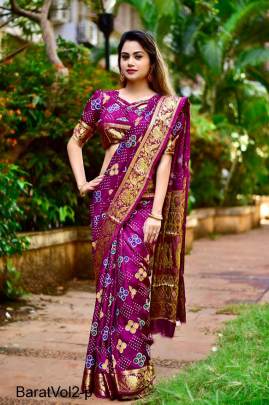 Purple Block Print Bandhani Saree BaratVol2