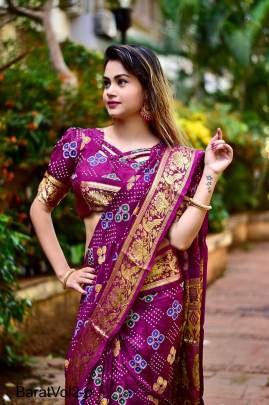 Purple Block Print Bandhani Saree BaratVol2