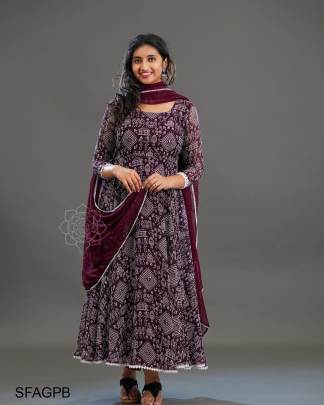 Purple Butti Fox Georgette With  kolam Mural Print Gown 