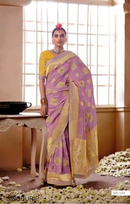 Purple Color Kimora Sindhuri Meenakari Saree Catalog In Pure Dola Silk