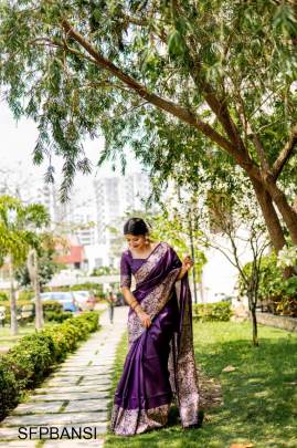 Purple Handloom Raw Silk Saree With Rich weving Pallu And Running Blouse Piece