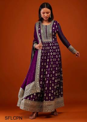 Purple New Designer Embroidery Work FULLY Stitched Fancy Buttons Anarkali 