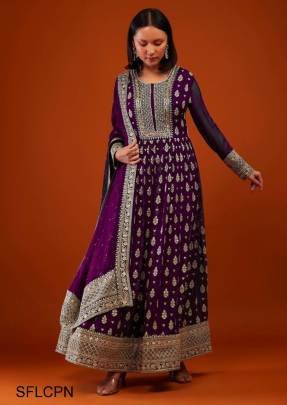 Purple New Designer Embroidery Work FULLY Stitched Fancy Buttons Anarkali