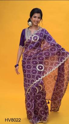  Purple Organza Silk Saree With Embroidery Sequence Blouse 