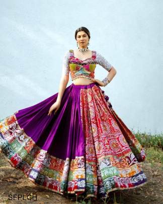 Purple Printed Lehenga Choli In Heavy Muslin Cotton