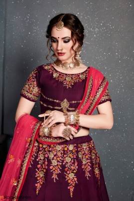 Purple Taffeta Satin Silk Lehenga Choli From Roohbab by Zeel Clothing