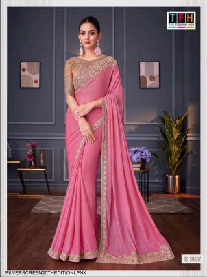 Rainbow Shimmer Designer Saree in Light Pink