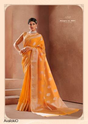 RAJYOG Orange Color Avaloki Silk Silver Zari Weaving Saree Catalog