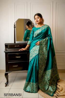 Rama Handloom Raw Silk Saree With Rich Weving Pallu And Running Blouse Piece