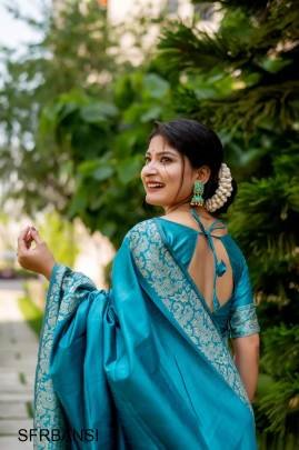 Rama Handloom Raw Silk Saree With Rich Weving Pallu And Running Blouse Piece