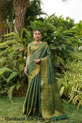 Tree Green Heavy Litchi Silk With Gold Zari Mandakini Silk 3