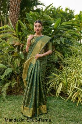 Tree Green Heavy Litchi Silk With Gold Zari Mandakini Silk 3