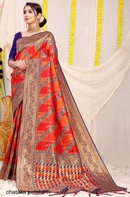  Rani colour Shade Soft Silk Based In Gold Jari Work Chataka Pataka