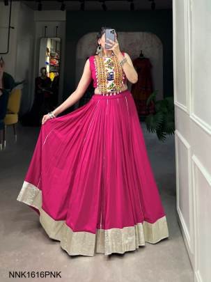 Rayon Lehenga and Gamthi Work Blouse for Navratri NNK1616PNK
