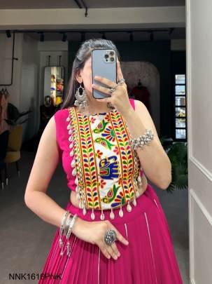 Rayon Lehenga and Gamthi Work Blouse for Navratri NNK1616PNK