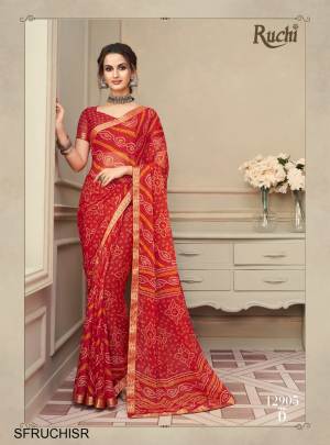 Red Bandhani Chiffon Saree Catalog By Ruchi