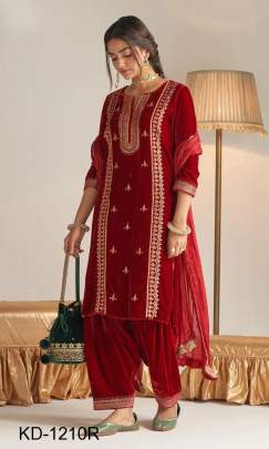 RED Beautiful Designer Suit On havy Velvet Febric KD 1210