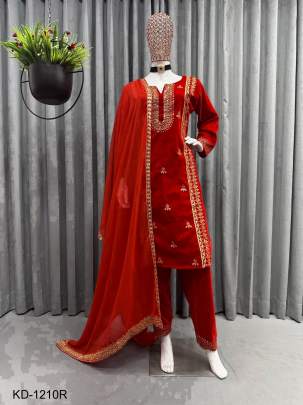 RED Beautiful Designer Suit On havy Velvet Febric KD 1210
